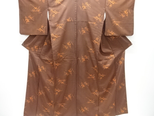 縞に草花模様小紋着物